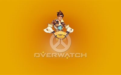 poster, tracer, overwatch, game, yellow, emblem