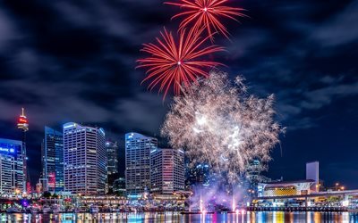 city, building, fireworks, sydney, australia
