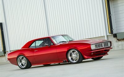 coupe, 1967, chevrolet camaro, red, retro