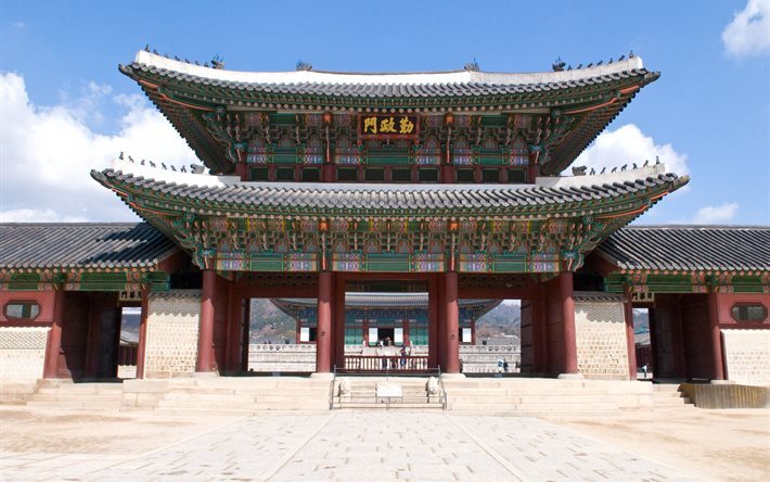 slottet, asien, gyeongbokgung, arkitektur, byggnad, seoul
