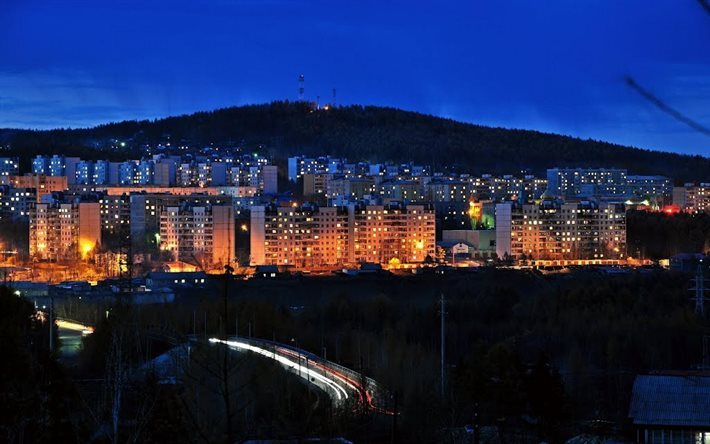 lights, city, tynda, night, amur oblast, home, capital, russia