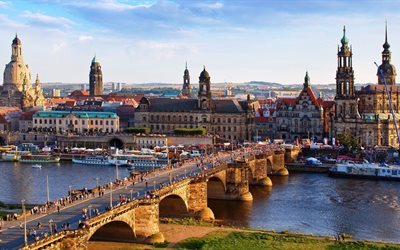 dresden, staden, arkitektur, bro, tyskland, utsikt fr&#229;n toppen