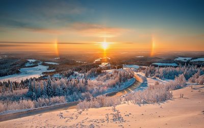 winter, crown, sun, snow, landscape