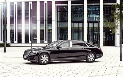 Mercedes-Maybach S600, Guard, 2016, armored Mercedes, luxury cars, black Maybach