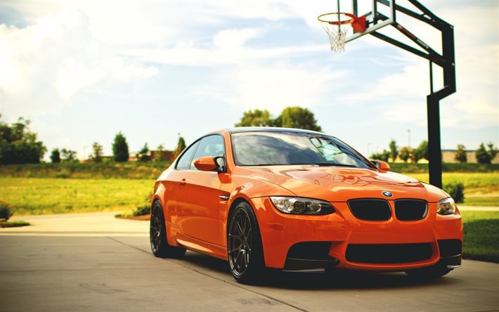 BMW 3, E92, laranja BMW, tuning, rodas pretas, carro desportivo