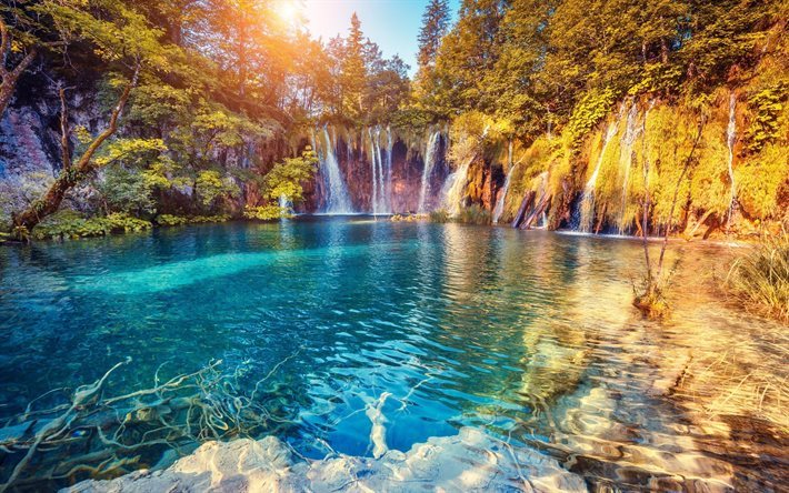 vattenfall, sommar, sunset, kroatien