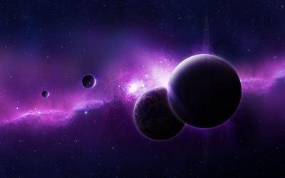 planet, stj&#228;rnor, nebulosan, lila sken, galaxy