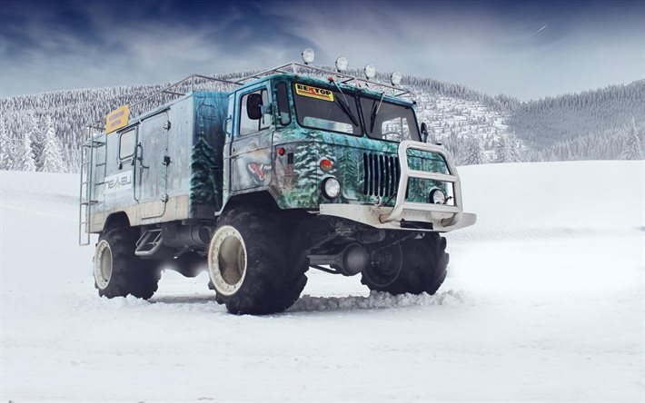 gaz-66, trucks, tuning, winter