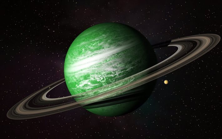 galaxy, green planet, ring, stj&#228;rnor