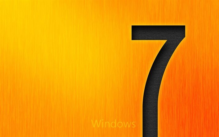 orange background, seven, windows 7