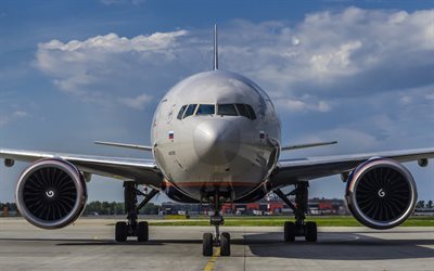 boeing 777, aeroflot, flygplats, ett passagerarflygplan