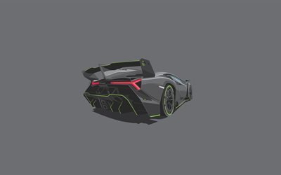 4k, Lamborghini Veneno, m&#237;nimo, fondo gris, hypercars