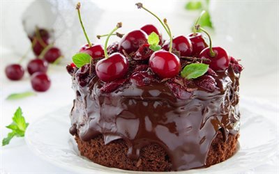 chocolate cake, cherry cake, dessert, cake, sweets, chocolate