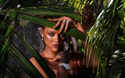 Rihanna, portre, Amerikalı şarkıcı, 2017, orman, Robyn Rihanna Fenty