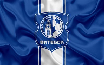 FC Vitebsk, 4k, seta, trama, logo, Bielorusso di calcio per club, in seta blu, bandiera, tessuto, della bielorussia Premier League, Vitebsk, Bielorussia, calcio, arte creativa