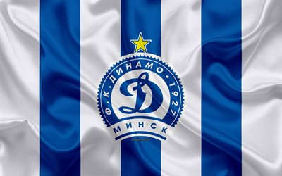 FC Dinamo Minsk, 4k, seta, trama, logo, Bielorusso di calcio per club, bianco seta blu, bandiera, tessuto, della bielorussia Premier League, Minsk, Bielorussia, calcio, arte creativa