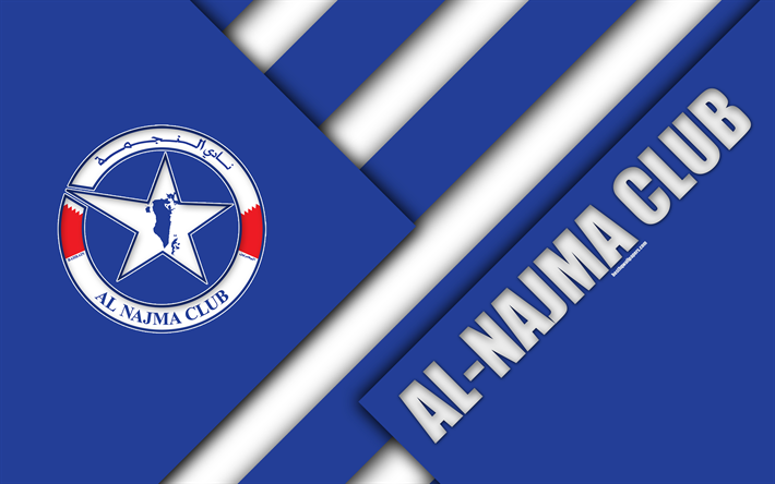 Al-Najma Club, 4k, logo, materiaali suunnittelu, sininen valkoinen abstraktio, Bahrain football club, Manama, Bahrain, jalkapallo, Bahrain Premier League