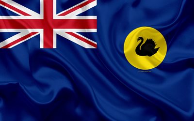 Bandiera dell&#39;Australia Occidentale, 4k, seta, bandiera, bandiera nazionale, di Stato Australiano, simbolo nazionale, Western Australia, Australia