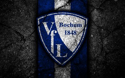Bochum FC, 4k, grunge, logo, Bundesliga 2, creative, German football team, black stone, VfL Bochum, emblem, asphalt texture, Germany, FC Bochum