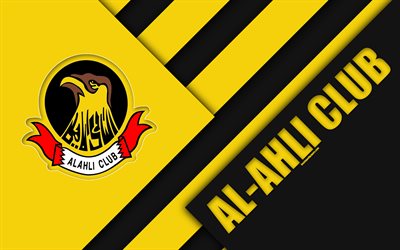 al-ahli club, 4k, logo, material, design, gelb, schwarz abstraktion, bahrain football club, manama, bahrain, fu&#223;ball, bahrain premier league