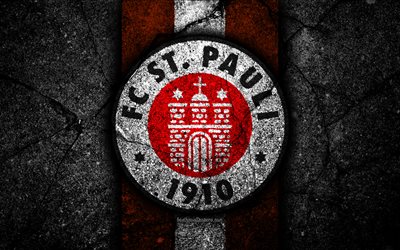 St Pauli FC, 4k, grunge, logo, Bundesliga 2, luova, Saksan jalkapallon joukkue, musta kivi, St Pauli, tunnus, asfaltti rakenne, Saksa, FC St Pauli