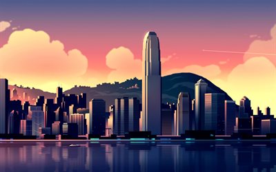 Hong Kong, des illustrations, des paysages urbains, cretive, International Finance Centre, en Asie, en Chine