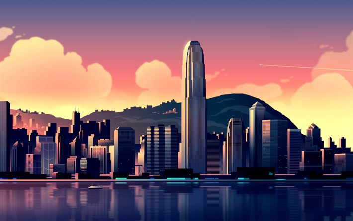 Hong Kong, obras de arte, paisagens de cidade, cretive, Centro Financeiro Internacional, &#193;sia, China