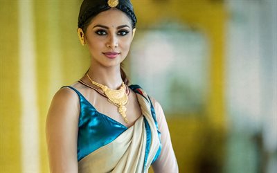 Darshithmitha Gowda, Sari Indio de modelo de moda, retrato, Indio femenino vestido tradicional, Bollywood, la India, la actriz