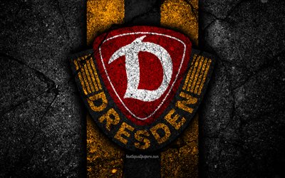 Dynamo Dresden FC, 4k, el grunge, el logotipo, de la Bundesliga 2, creativo, alem&#225;n equipo de f&#250;tbol, piedra negra, SG Dynamo Dresden, el emblema, la textura de asfalto, Alemania, el FC Dynamo Dresden