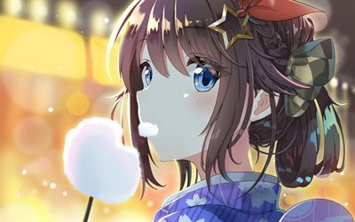 Tokino Sora, blue eyes, kimono, manga, Virtual Youtuber