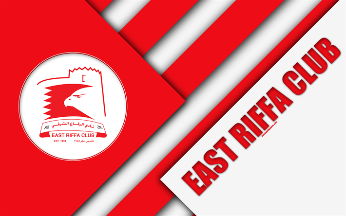 East Riffa Club, 4k, logo, malzeme tasarım, kırmızı beyaz soyutlama, Bahreyn Futbol Kul&#252;b&#252;, Riffa, Bahreyn, futbol, Bahreyn Premier Lig