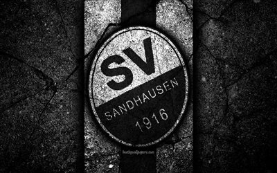 Sandhausen FC, 4k, grunge, logo, Bundesliga 2, criativo, Alem&#227; de futebol, pedra preta, SV Sandhausen, emblema, a textura do asfalto, Alemanha, FC Sandhausen
