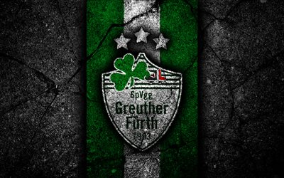 SpVgg Greuther Furth FC, 4k, grunge, logo, Bundesliga 2, creative, German football team, black stone, SpVgg Greuther Furth, emblem, asphalt texture, Germany, FC SpVgg Greuther Furth