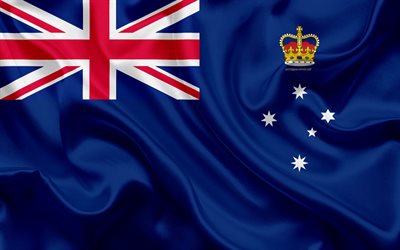 Bandeira da Vit&#243;ria, 4k, textura de seda, bandeira nacional, Estado Australiano, s&#237;mbolo nacional, Victoria, bandeira, Austr&#225;lia