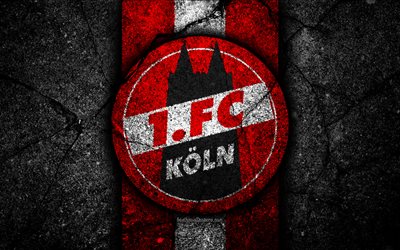 FC Koln, 4k, grunge, logo, Bundesliga 2, luova, Saksan jalkapallon joukkue, musta kivi, K&#246;ln, tunnus, asfaltti rakenne, Saksa