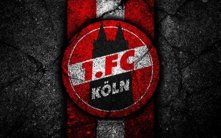 FC Koln, 4k, grunge, logo, Bundesliga 2, criativo, Alem&#227; de futebol, pedra preta, Koln, emblema, a textura do asfalto, Alemanha
