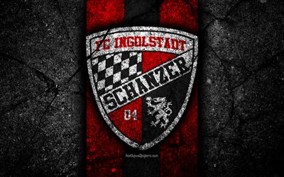 FC Ingolstadt 04 FC, 4k, grunge, logo, Bundesliga 2, criativo, Alem&#227; de futebol, pedra preta, Ingolstadt 04, emblema, a textura do asfalto, Alemanha, FC Ingolstadt 04