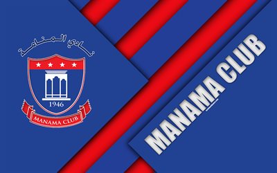 manama club, 4k, logo, material, design, blau, rot abstraktion, bahrain football club, manama, bahrain, fu&#223;ball, bahrain premier league