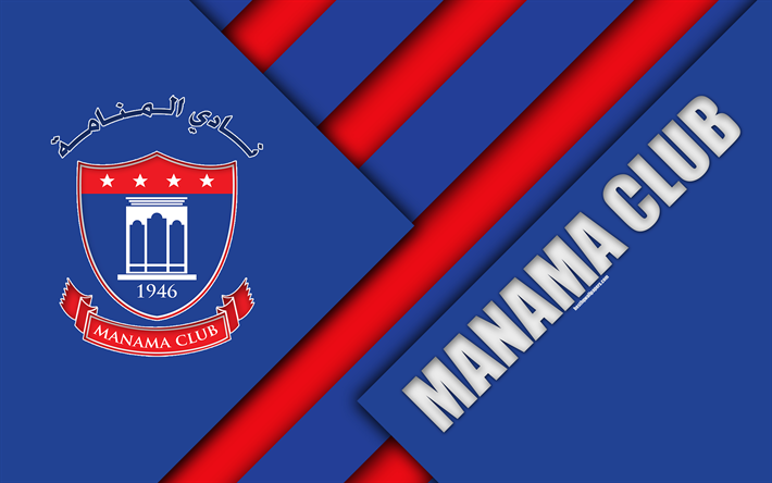 Manama Club, 4k, logotyp, material och design, bl&#229; r&#246;d abstraktion, Bahrain football club, Manama, Bahrain, fotboll, Bahrainska Premier League