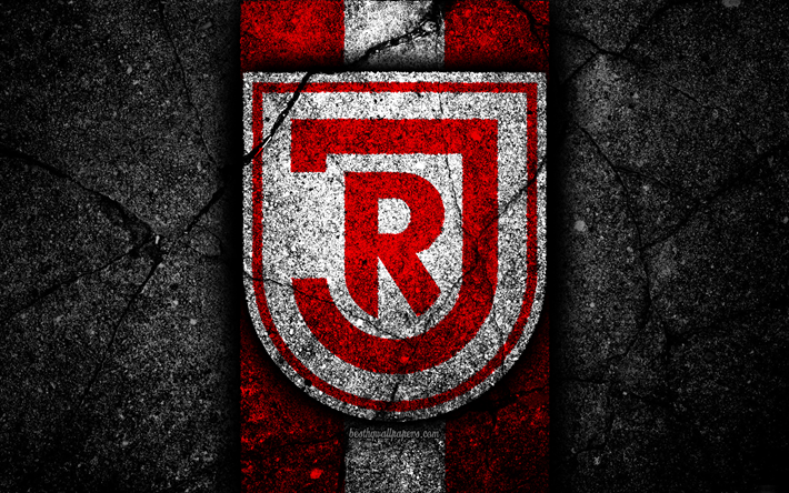 Jahn Regensburg FC, 4k, grunge, logo, Bundesliga 2, criativo, Alem&#227; de futebol, pedra preta, SSV Jahn Regensburg, emblema, a textura do asfalto, Alemanha, FC Jahn Regensburg