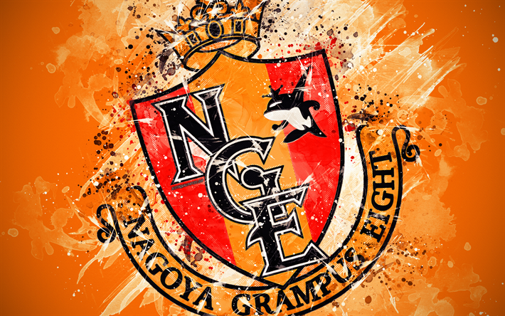Download Wallpapers Nagoya Grampus 4k Paint Art Logo Creative Japanese Football Team J1 League Emblem Orange Background Grunge Style Nagoya Japan Football For Desktop Free Pictures For Desktop Free