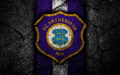 2 Erzgebirge Aue FC, 4k, grunge, logo, Ligi, yaratıcı, Alman Futbol Takımı, siyah taş, Erzgebirge Aue, amblem, asfalt doku, Almanya, FC Erzgebirge Aue