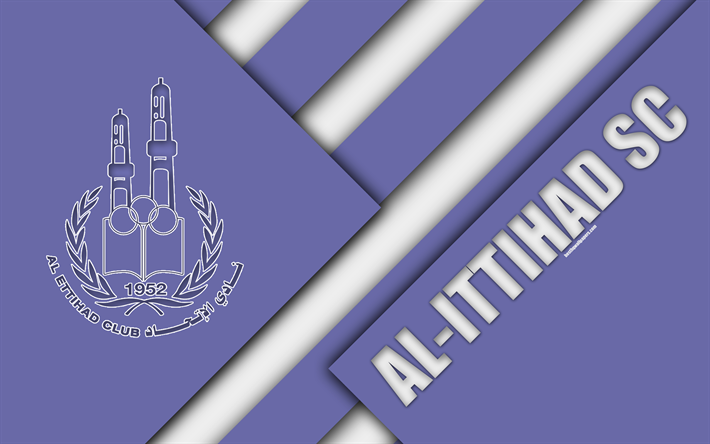 Al Ettihad Club, 4k, logo, materiaali suunnittelu, violetti valkoinen abstraktio, Bahrain football club, Bilad Al Qadeem, Bahrain, jalkapallo, Bahrain Premier League