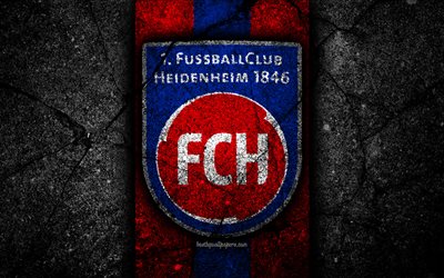 FC Heidenheim, 4k, grunge, logotipo, la Bundesliga 2, creatividad, German equipo de f&#250;tbol, black stone, de Heidenheim, el emblema, el asfalto de la textura, Germany