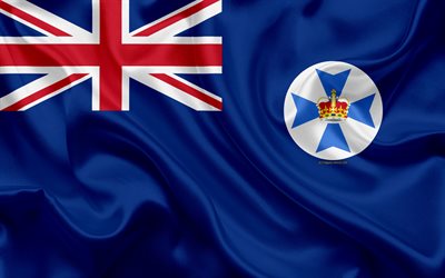 Bandera del estado de Queensland, seda textura, la bandera nacional, el Estado Australiano, s&#237;mbolo nacional, Queensland, bandera, Australia