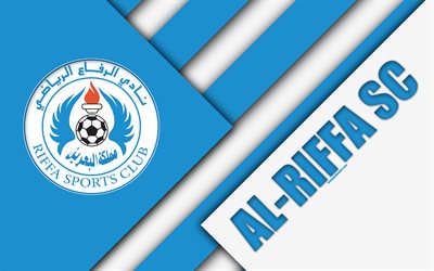 Riffa SC, Al-Riffa Club Deportivo, 4k, logotipo, dise&#241;o de materiales, azul, blanco, abstracci&#243;n, Bahrein club de f&#250;tbol, Riffa, Bahrein, de f&#250;tbol, de Bahrein de la Premier League
