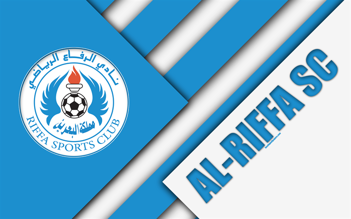 Riffa SC, Al-Riffa Clube Desportivo, 4k, logo, design de material, azul branco abstra&#231;&#227;o, Bahrein futebol clube, Riffa, Bahrein, futebol, Bahraini Premier League