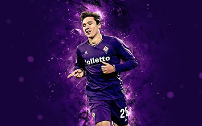 Federico Chiesa, 4k, abstract art, Fiorentina, soccer, Serie A, Chiesa, footballers, neon lights, Italy, Fiorentina FC, creative, Italian footballer
