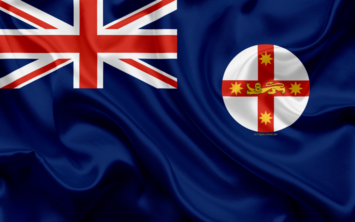 Flag of New South Wales 4k, silk texture, national flag, Australian State, national symbol, New South Wales, flag, Australia