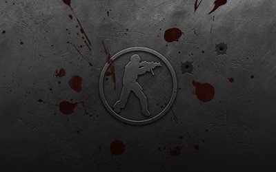 Counter Strike, logotipo, placa de metal, CS, las huellas de los disparos
